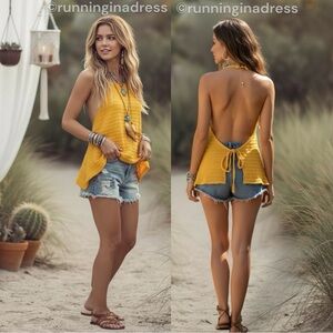 Free People Beach Open Back Halter Top In Color Sunflower Yellow Size Medium
